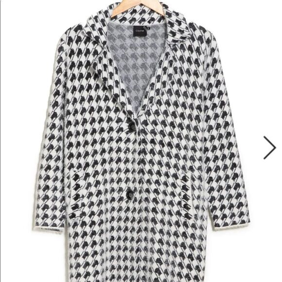 CLICHÉ Edgy Abstract Print wool blend coatigan  In Black/ivory size M - Picture 1 of 9